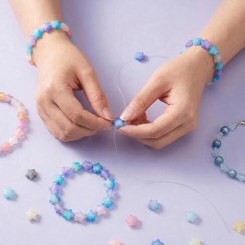 HINZIC 250pcs Acrylic Star Beads, Transparent Kandi Pony Bead Buttons with Holes, Cute Aesthetic Spacer Charms Assortments for Jewelry Making DIY Crafts Necklace Bracelet- Multi Colors in Kuwait