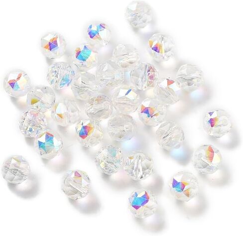 100 pcs Faceted Round Glass Beads 8mm Crystal Electroplate Glass Loose Spacer Beads for DIY Friendship Bracelet Necklace Earring Jewelry Making Sparkly Wind Chimes Beading Keychain Craft, Clear AB in Kuwait