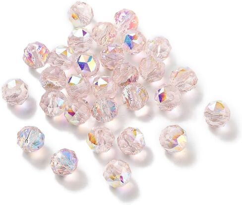 100 pcs Faceted Round Glass Beads 8mm Crystal Electroplate Glass Loose Spacer Beads for DIY Friendship Bracelet Necklace Earring Jewelry Making Sparkly Wind Chimes Beading Keychain Craft, Clear AB in Kuwait