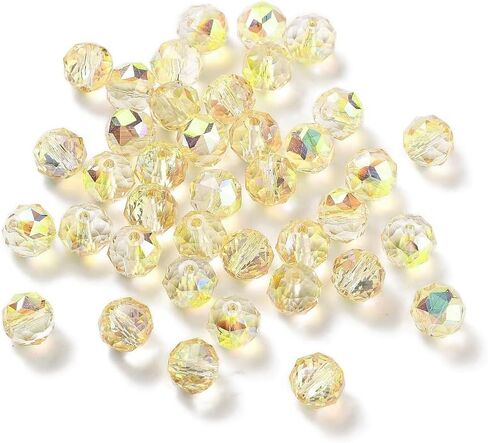 100 pcs Faceted Round Glass Beads 8mm Crystal Electroplate Glass Loose Spacer Beads for DIY Friendship Bracelet Necklace Earring Jewelry Making Sparkly Wind Chimes Beading Keychain Craft, Clear AB in Kuwait