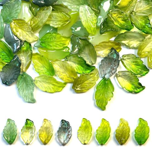 104Pcs Green Glass Leaf Beads for Jewelry Making, Transparent Glass Crystal Tree Leaves Green Leaf Bead for Plant DIY Spring Craft Earring Bracelet in Saudi Arabia