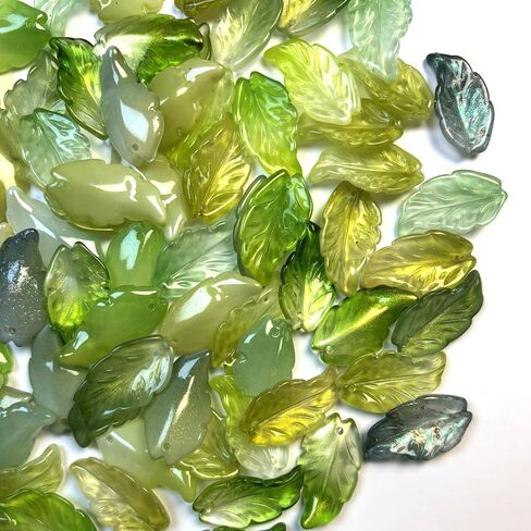 104Pcs Green Glass Leaf Beads for Jewelry Making, Transparent Glass Crystal Tree Leaves Green Leaf Bead for Plant DIY Spring Craft Earring Bracelet in Saudi Arabia