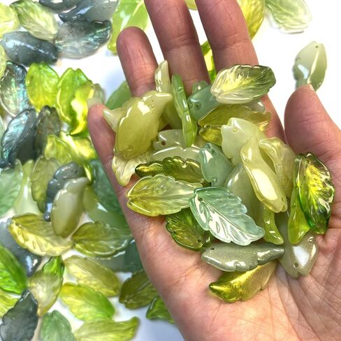 104Pcs Green Glass Leaf Beads for Jewelry Making, Transparent Glass Crystal Tree Leaves Green Leaf Bead for Plant DIY Spring Craft Earring Bracelet in Saudi Arabia