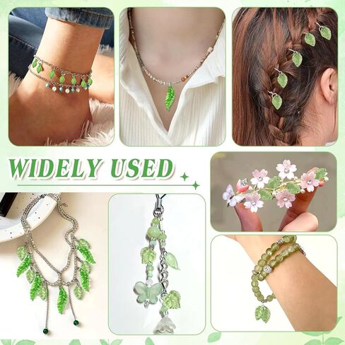 104Pcs Green Glass Leaf Beads for Jewelry Making, Transparent Glass Crystal Tree Leaves Green Leaf Bead for Plant DIY Spring Craft Earring Bracelet in Saudi Arabia