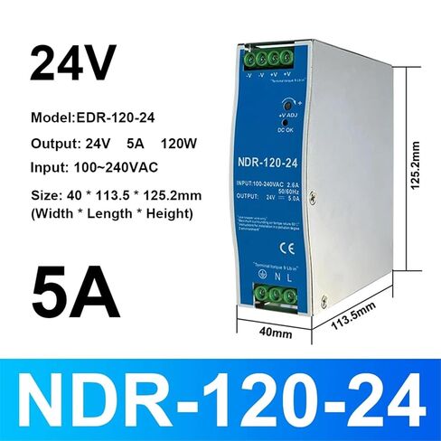 1pcs 12V 24V 48V NDR120W 100-120VAC/180-240VAC Industrial DIN Rail Mounted AC to DC Single Output Switching Power Supply(NDR-120W-24V 5A) in Kuwait