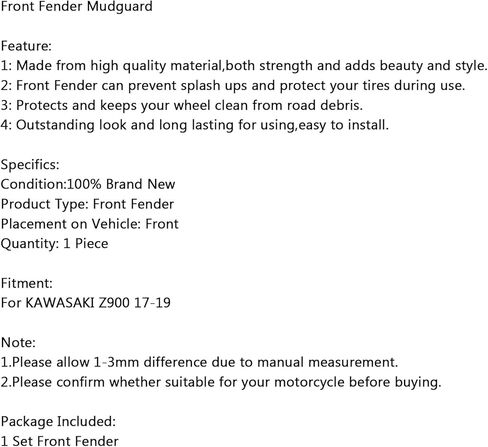 Front Fender Mudguard Fit for Kawasaki Z900 2017-2024 in Kuwait
