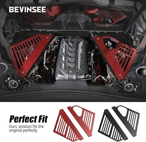 غطاء لوحة خليج المحرك Bevinsee متوافق مع شيفروليه كورفيت C8 2020-2023، مقصورة المحرك الألومنيوم يسار يمين حماية غطاء مانع للتسرب، ملحقات كورفيت C8، قطعتان، أحمر in Kuwait