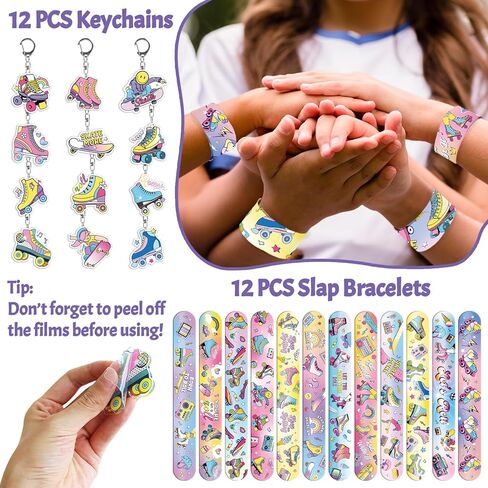 Roller Skate Party Favors for Kids - 98PCS Retro Skating Birthday Goodie Bag Set with Slap Bracelets, Tattoos, Keychains, Stickers & Pins Gifts for Girls & Boys in Saudi Arabia