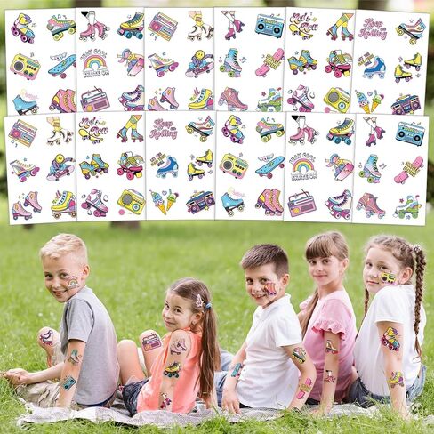 Roller Skate Party Favors for Kids - 98PCS Retro Skating Birthday Goodie Bag Set with Slap Bracelets, Tattoos, Keychains, Stickers & Pins Gifts for Girls & Boys in Saudi Arabia