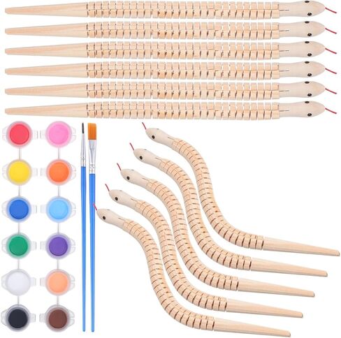 JOINPAYA 10Pcs Wooden Toy Snake Painting Kit 12.40In Flexible Wiggly Reptile Model with 12 Paint Pots and 2 Brushes for Kids Crafts Birthday Party Decorations in Saudi Arabia