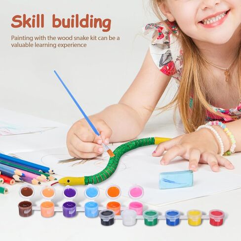 JOINPAYA 10Pcs Wooden Toy Snake Painting Kit 12.40In Flexible Wiggly Reptile Model with 12 Paint Pots and 2 Brushes for Kids Crafts Birthday Party Decorations in Saudi Arabia
