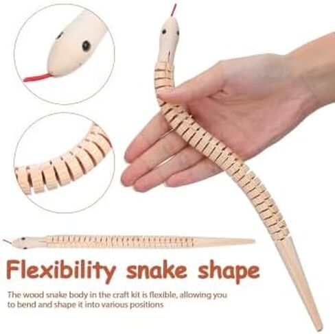 JOINPAYA 10Pcs Wooden Toy Snake Painting Kit 12.40In Flexible Wiggly Reptile Model with 12 Paint Pots and 2 Brushes for Kids Crafts Birthday Party Decorations in Saudi Arabia