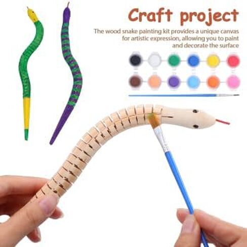 JOINPAYA 10Pcs Wooden Toy Snake Painting Kit 12.40In Flexible Wiggly Reptile Model with 12 Paint Pots and 2 Brushes for Kids Crafts Birthday Party Decorations in Saudi Arabia