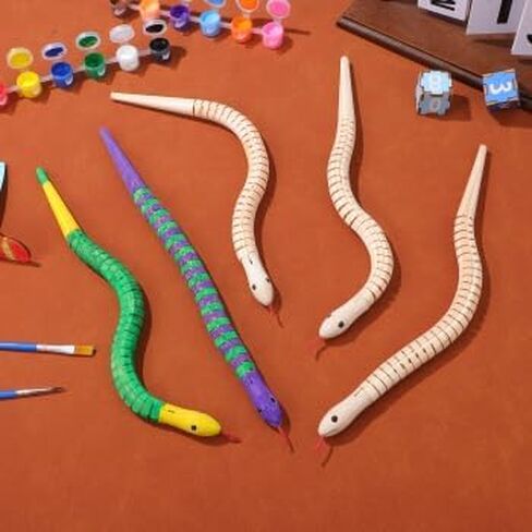 JOINPAYA 10Pcs Wooden Toy Snake Painting Kit 12.40In Flexible Wiggly Reptile Model with 12 Paint Pots and 2 Brushes for Kids Crafts Birthday Party Decorations in Saudi Arabia