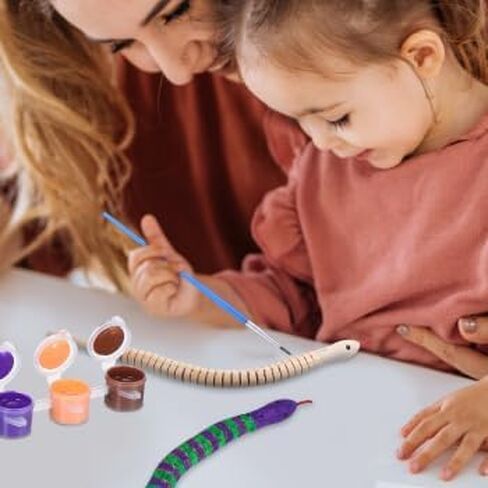 JOINPAYA 10Pcs Wooden Toy Snake Painting Kit 12.40In Flexible Wiggly Reptile Model with 12 Paint Pots and 2 Brushes for Kids Crafts Birthday Party Decorations in Saudi Arabia