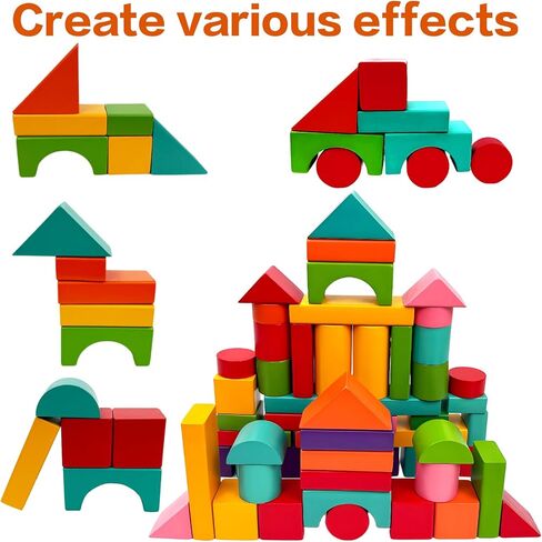 100 Pack Wooden Building Blocks, Colorful Building Blocks with Storage Bag, Large Hardwood Stacking Brick Castle Unit for Adult in Saudi Arabia