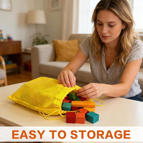100 Pack Wooden Building Blocks, Colorful Building Blocks with Storage Bag, Large Hardwood Stacking Brick Castle Unit for Adult in Saudi Arabia