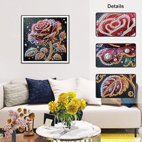 Stalente Diamond Painting Kits for Adults Rose Flower, 5D Special Shape Diamond Art Kits for Beginners, Crystal Rhinestones Diamond Painting for Home Wall Decoration Gift 12×12inch in Kuwait