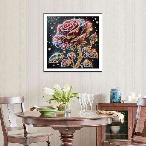 Stalente Diamond Painting Kits for Adults Rose Flower, 5D Special Shape Diamond Art Kits for Beginners, Crystal Rhinestones Diamond Painting for Home Wall Decoration Gift 12×12inch in Kuwait