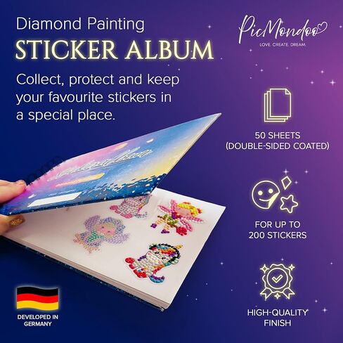 Picmondoo Diamond Art Sticker Album with Silicone Pages – No Glue, No Residue – Holds Up to 200 Stickers | Sticker Storage Book for Kids & Adults, Perfect for Sticker Collecting in Saudi Arabia