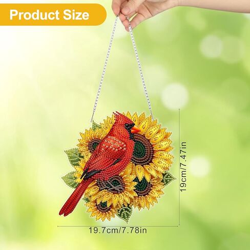 CEOVR Cardinal Hanging Diamond Art for Adults, Cardinal Sunflower Diamond Painting Pendant DIY Gem Art Wall Hanging Ornament, Acrylic Home Garden Decor with Chain, Box Kit 7.78×7.47inch in Saudi Arabia