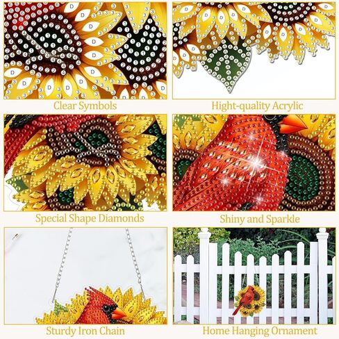CEOVR Cardinal Hanging Diamond Art for Adults, Cardinal Sunflower Diamond Painting Pendant DIY Gem Art Wall Hanging Ornament, Acrylic Home Garden Decor with Chain, Box Kit 7.78×7.47inch in Saudi Arabia