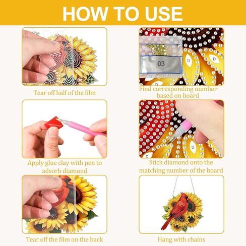 CEOVR Cardinal Hanging Diamond Art for Adults, Cardinal Sunflower Diamond Painting Pendant DIY Gem Art Wall Hanging Ornament, Acrylic Home Garden Decor with Chain, Box Kit 7.78×7.47inch in Saudi Arabia