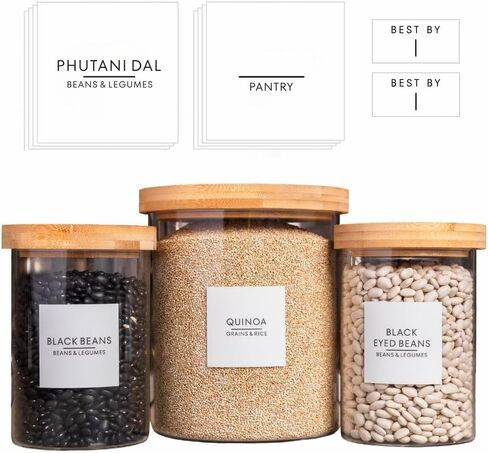 Pantry Label Stickers Including South Asian, Indian Essentials for Food Containers & Storage Organization and Expiration Labels for Kitchen Pantry (White, 2.5 by 2.5) in Saudi Arabia