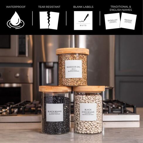 Pantry Label Stickers Including South Asian, Indian Essentials for Food Containers & Storage Organization and Expiration Labels for Kitchen Pantry (White, 2.5 by 2.5) in Saudi Arabia