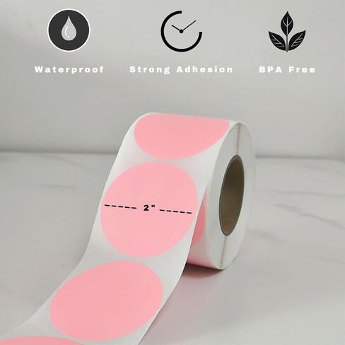 500 2-inch Round Thermal Labels - Waterproof, Smudge-Resistant Stickers for Jars, Bottles, fragrances, and Commercial uses Tear-Resistant - Compatible with Thermal Printers (Pink, 2") in Saudi Arabia