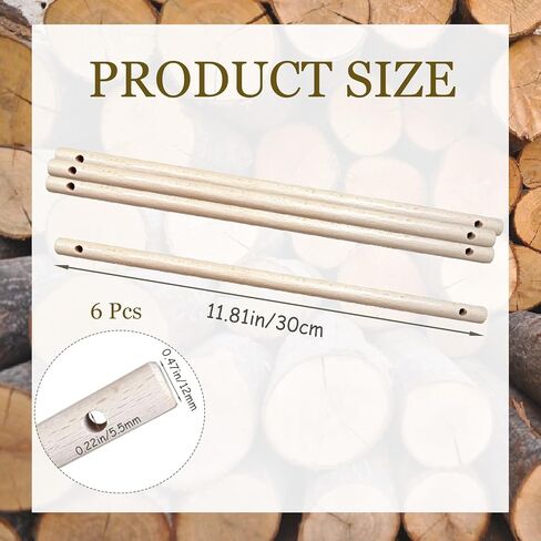 6 Pcs Wood Dowel Rods, 11.8 Inches Round Unfinished Hardwood Sticks, Wooden Dowels with Two Holes for Weaving Decoration, Quilt Wall Hanging and DIY Crafts in Saudi Arabia