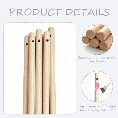 6 Pcs Wood Dowel Rods, 11.8 Inches Round Unfinished Hardwood Sticks, Wooden Dowels with Two Holes for Weaving Decoration, Quilt Wall Hanging and DIY Crafts in Saudi Arabia