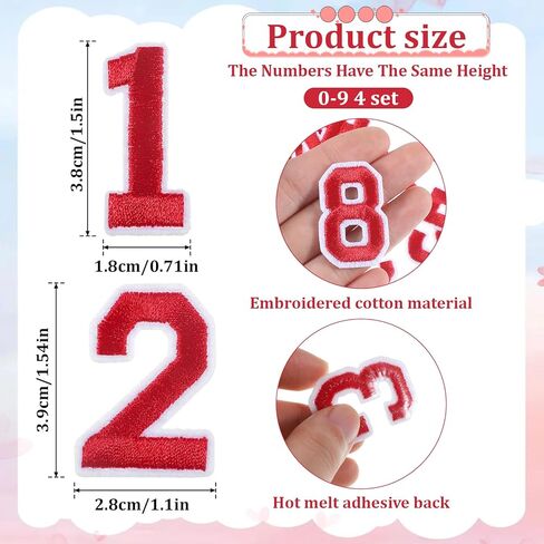 40 Pcs Red Iron on Patches Numbers 0 to 9 Patches Iron on Embroidered Numbers for Clothing, Hats, Shoes, Backpacks, Handbags, Jeans, Jackets etc.DIY Accessories in Kuwait