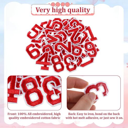 40 Pcs Red Iron on Patches Numbers 0 to 9 Patches Iron on Embroidered Numbers for Clothing, Hats, Shoes, Backpacks, Handbags, Jeans, Jackets etc.DIY Accessories in Kuwait