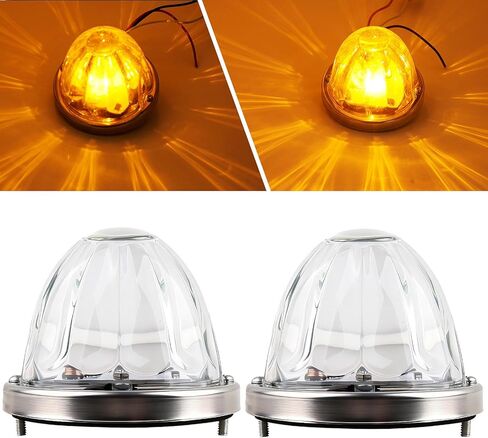 2Pcs Glass Watermelon Lights Clear Lens Amber LED Side Marker Turn Signal Lights with Stainless Steel Bezel Replacement for Kenworth Peterbilt Freightliner Trucks ATV Motorcycle in Saudi Arabia