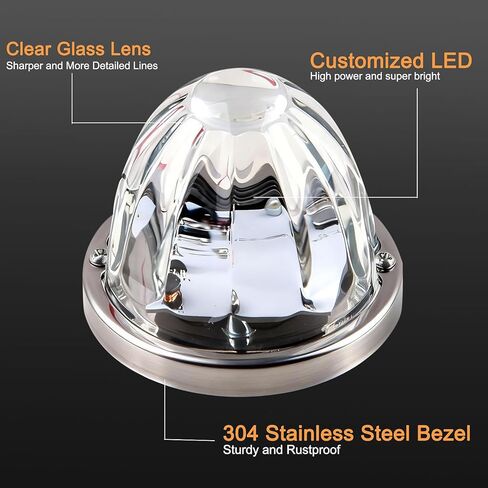 2Pcs Glass Watermelon Lights Clear Lens Amber LED Side Marker Turn Signal Lights with Stainless Steel Bezel Replacement for Kenworth Peterbilt Freightliner Trucks ATV Motorcycle in Saudi Arabia