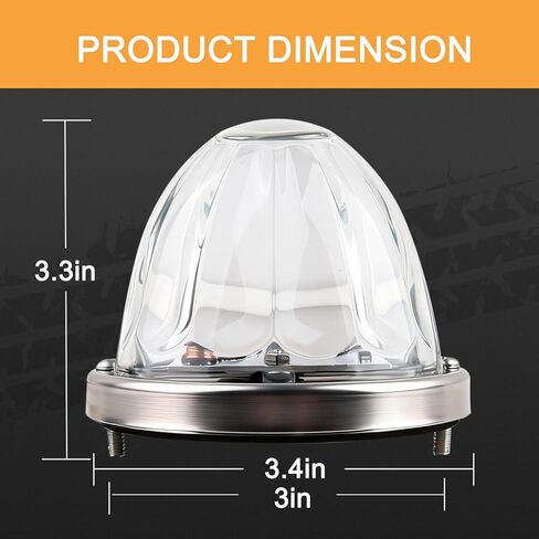 2Pcs Glass Watermelon Lights Clear Lens Amber LED Side Marker Turn Signal Lights with Stainless Steel Bezel Replacement for Kenworth Peterbilt Freightliner Trucks ATV Motorcycle in Saudi Arabia