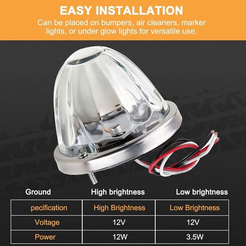 2Pcs Glass Watermelon Lights Clear Lens Amber LED Side Marker Turn Signal Lights with Stainless Steel Bezel Replacement for Kenworth Peterbilt Freightliner Trucks ATV Motorcycle in Saudi Arabia