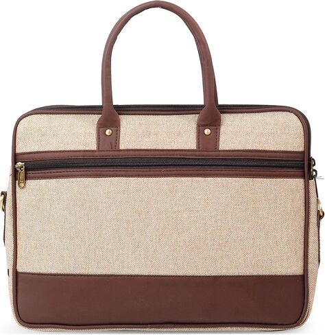 Burlap Laptop Bag for Men & Women – Eco-Friendly Jute Briefcase with Leather Trim, 16 Inch Office Bag in Kuwait