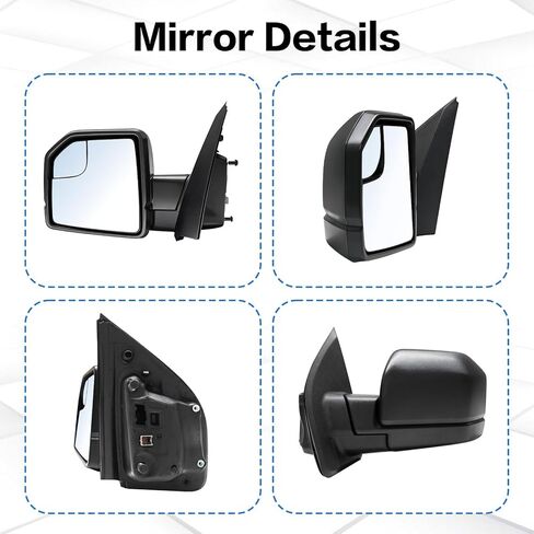 استبدال المرآة الجانبية للسائق مناسب لملحقات Ford F150 2015-2020، مجموعة مرآة الجانب الأيسر، زجاج الطاقة، طي يدوي، بدون ضوء إشارة، غير مسخن (3 دبابيس) يستبدل: ‎FL3Z17683AK in Kuwait