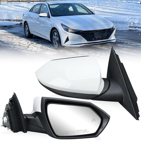 مرآة جانبية للسائق متوافقة مع 2021 2022 2023 2024 2025 Hyundai Elantra مع خاصية الكشف عن البقع العمياء ساخنة يدويًا قابلة للطي زجاج الرؤية الخلفية استبدال 87610AB040 أبيض 7 دبابيس in Kuwait