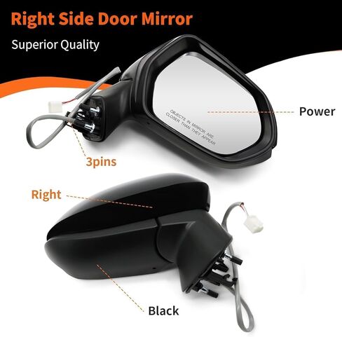 Right Passenger Side Mirror Assembly Compatible with Corolla 2020 2021 2022 Non-Heated Manual Folding and Power Paint to Match Replaces 8791002916PFM (3Pins) in Kuwait