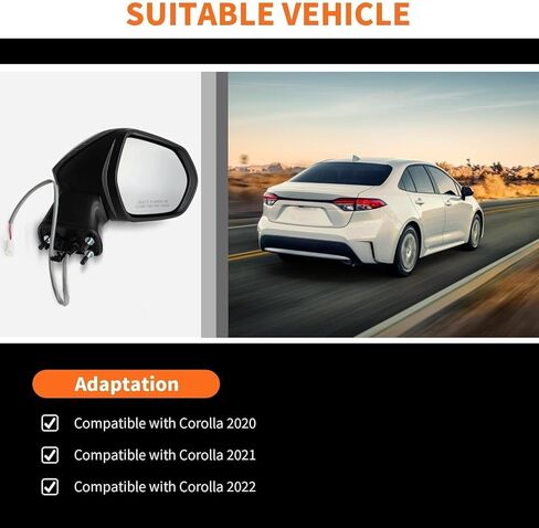 Right Passenger Side Mirror Assembly Compatible with Corolla 2020 2021 2022 Non-Heated Manual Folding and Power Paint to Match Replaces 8791002916PFM (3Pins) in Kuwait