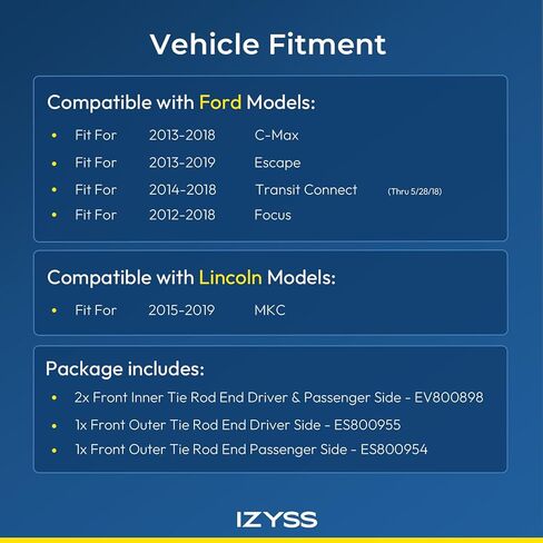مجموعة قضبان ربط أمامية داخلية وخارجية من 4 قطع تناسب Ford 13-18 C-Max، 13-19 Escape، 2014-2018 Transit Connect، 2012-2018 Focus، لسيارة Lincoln 15-19 MKC يستبدل EV800898 ES800954 ES800955 in Kuwait