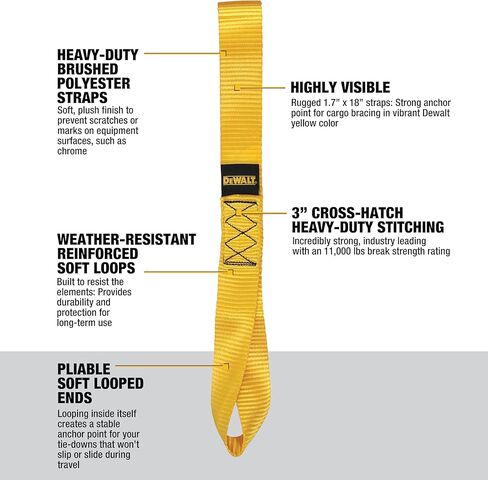 DEWALT DXBC80002 أسود/أصفر حلقات ناعمة فاخرة مقاس 1.7 بوصة × 18 بوصة - دعامة حمل شديدة التحمل (قوة كسر 11.000 رطل)، 4 عبوات in Kuwait