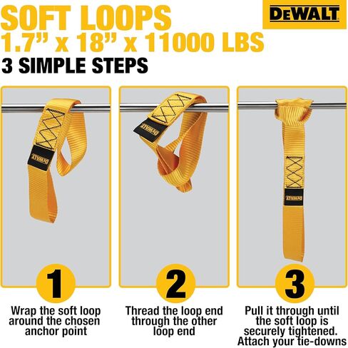 DEWALT DXBC80002 أسود/أصفر حلقات ناعمة فاخرة مقاس 1.7 بوصة × 18 بوصة - دعامة حمل شديدة التحمل (قوة كسر 11.000 رطل)، 4 عبوات in Kuwait