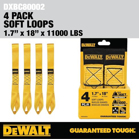 DEWALT DXBC80002 أسود/أصفر حلقات ناعمة فاخرة مقاس 1.7 بوصة × 18 بوصة - دعامة حمل شديدة التحمل (قوة كسر 11.000 رطل)، 4 عبوات in Kuwait