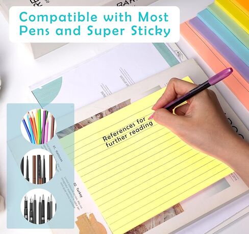 8 Pack Lined Sticky Notes 8x6 in,Large Ruled Post Stickies,400 Sheets Bright Colors Self Sticky Super Power Memo Pads Strong Adhesive for Home,Office,School,50 Sheets/pad in Saudi Arabia