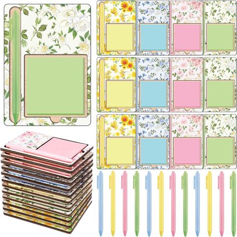 36 Pcs Flowers Wooden Sticky Note Holder Set Gifts for Church Gift for Mom/Graduation Gift for Teacher with Notes and Ballpoint Pens Floral Sticky Notes Notepad Holder Thank You for Employee in Saudi Arabia