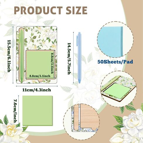 36 Pcs Flowers Wooden Sticky Note Holder Set Gifts for Church Gift for Mom/Graduation Gift for Teacher with Notes and Ballpoint Pens Floral Sticky Notes Notepad Holder Thank You for Employee in Saudi Arabia
